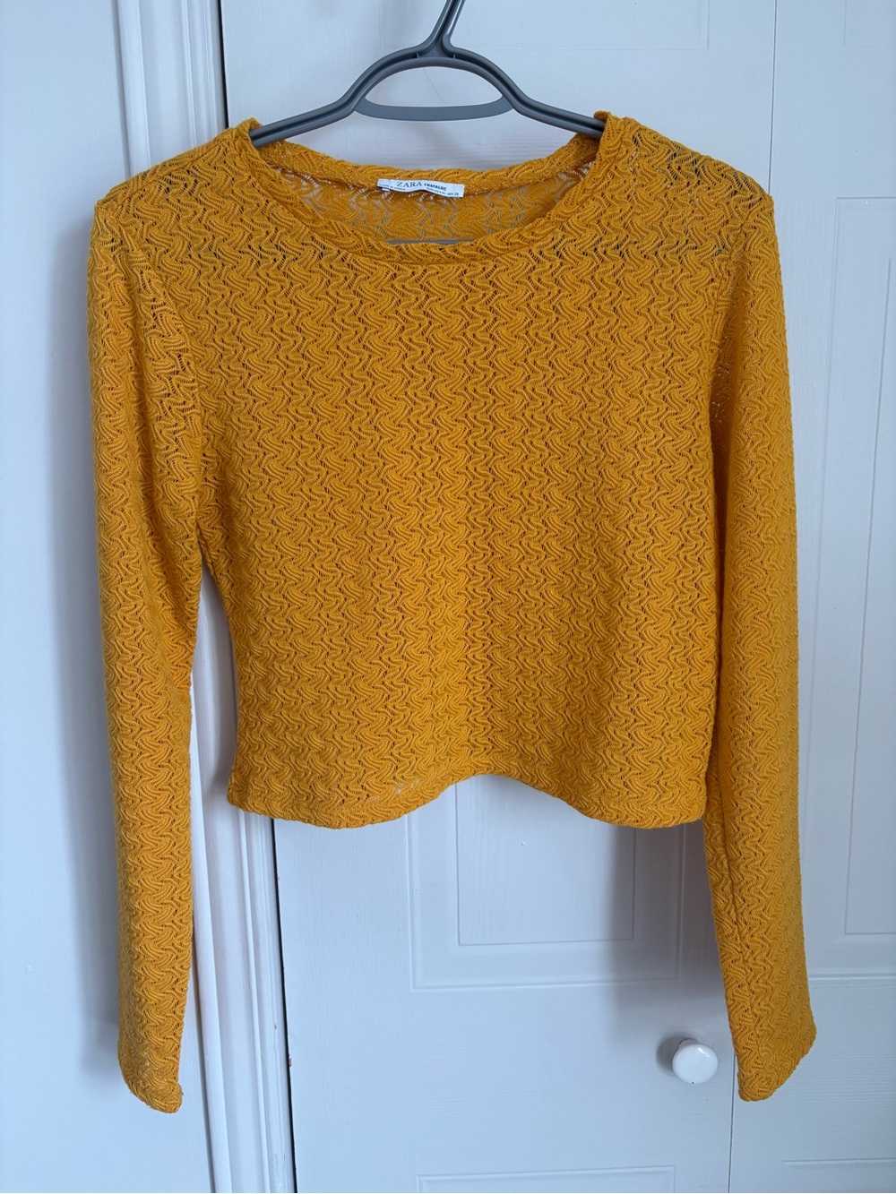 Zara Textured Long-Sleeve Knit Crop Top